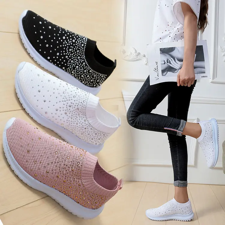 Jian Er Factory OEM ODM Low Price Fashion Vamp Point Drill Zapatos Sneaker Women Casual Sport Shoes